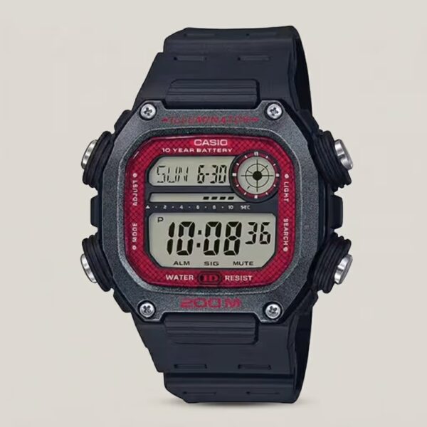 Casio DW-291H-1BV rugged black digital watch with 200-meter water resistance and 10-year battery life.