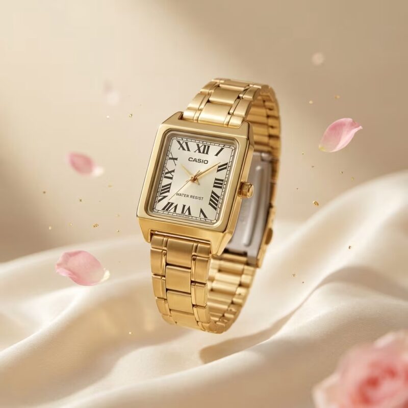 Casio golden strap roman dial square ladies gift watch