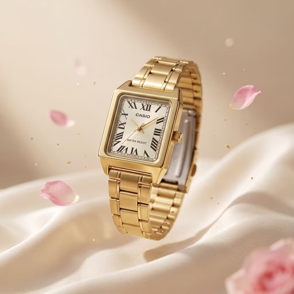 Casio golden strap roman dial square ladies gift watch