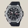 Casio MWA-300H-1AV analog chronograph-style watch with black dial, stopwatch sub-dials, resin band, and 100-meter water resistance.