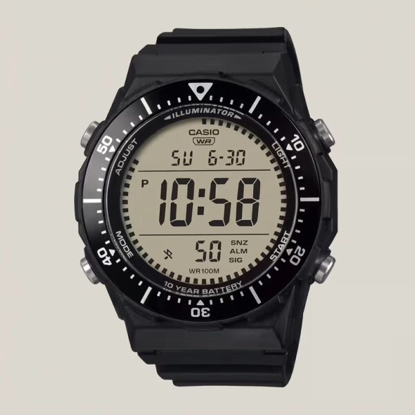 Casio AE-1700H-1AV men's digital watch with black resin band, 100M water resistance, dual time and 10-year battery