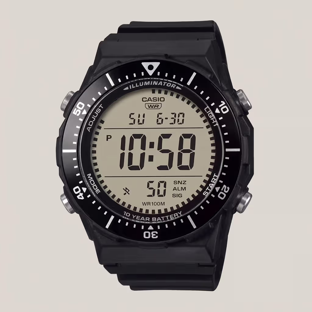 Casio AE-1700H-1AV men's digital watch with black resin band, 100M water resistance, dual time and 10-year battery