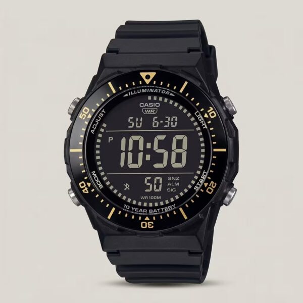 Casio AE-1700H-1BV men's digital watch with black resin band, 100M water resistance, dual time and 10-year battery