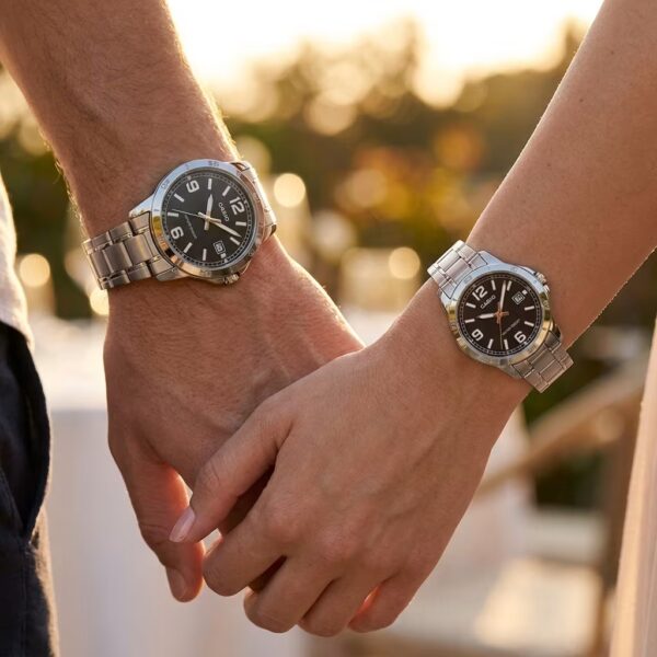 Alternative view of Casio Black Sporty Dial Couple Watches with Silver Steel Band