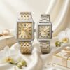 Casio MTP-B190SG-9BV and LTP-V007SG-9B rectangular couple watches in silver and gold