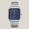 Casio MTP-B185D-2A1V men's watch with blue dial, rectangular stainless steel case, date display and stainless steel band