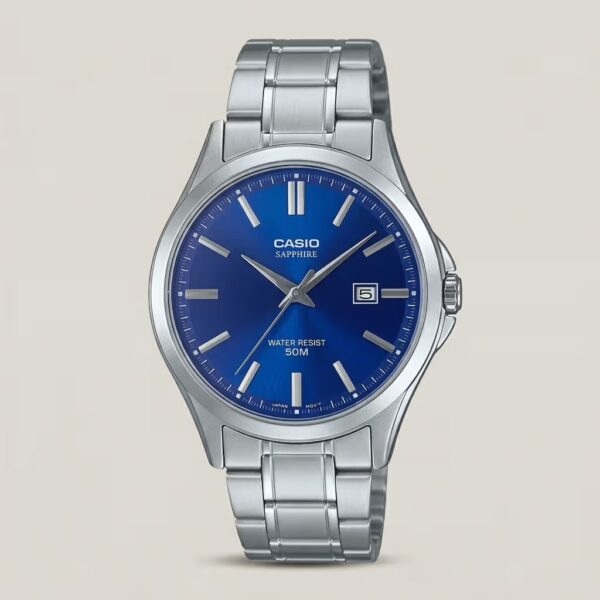 Casio MTS-115D-2A1V ladies watch with blue dial, sapphire crystal and stainless steel band