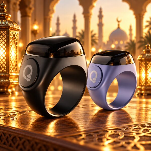 iQibla Zikr Ring Noor smart digital Tasbih counter available in midnight black and slate blue at WatchCentre.PK.