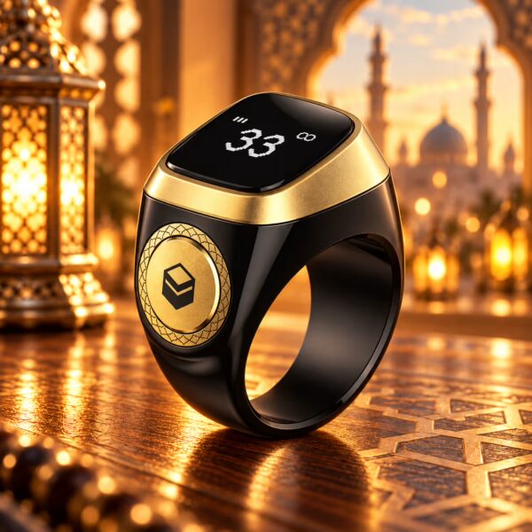 Smart Zikr Ring Lite S Black and Gold Digital Tasbih Counter with OLED Display