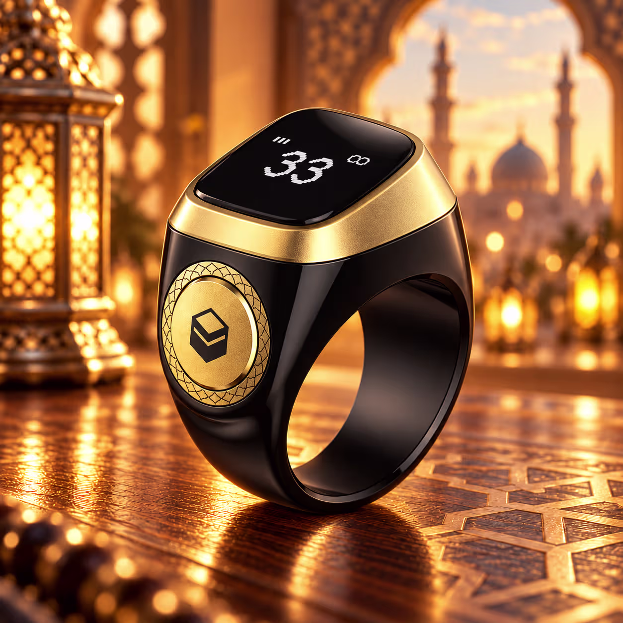 Smart Zikr Ring Lite S Black and Gold Digital Tasbih Counter with OLED Display